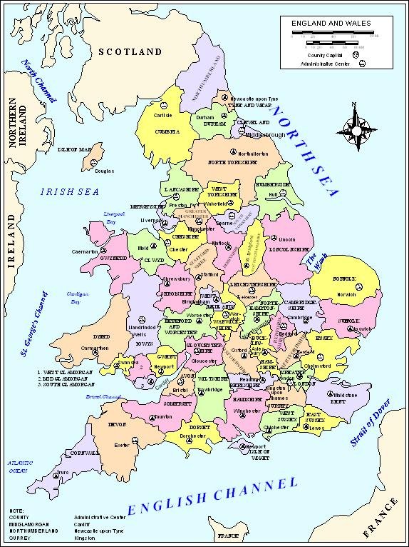 6 Free Printable Blank Map of England and Labeled with Cities | World ...