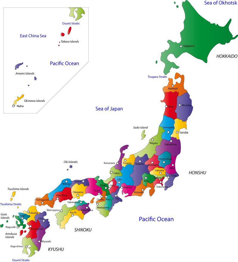 Prefectures Map of Japan 