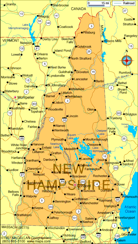 Printable Map of New Hampshire Countries