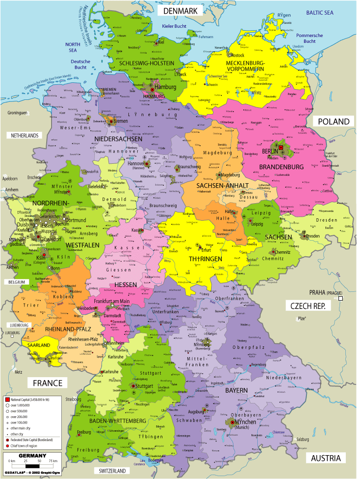 Printable Map of Germany & Cities
