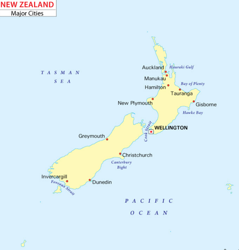 7 Free Printable Map of New Zealand Outline with North & South Island