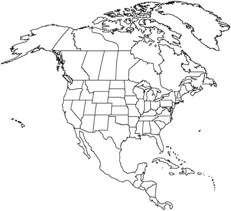 Blank map of North America