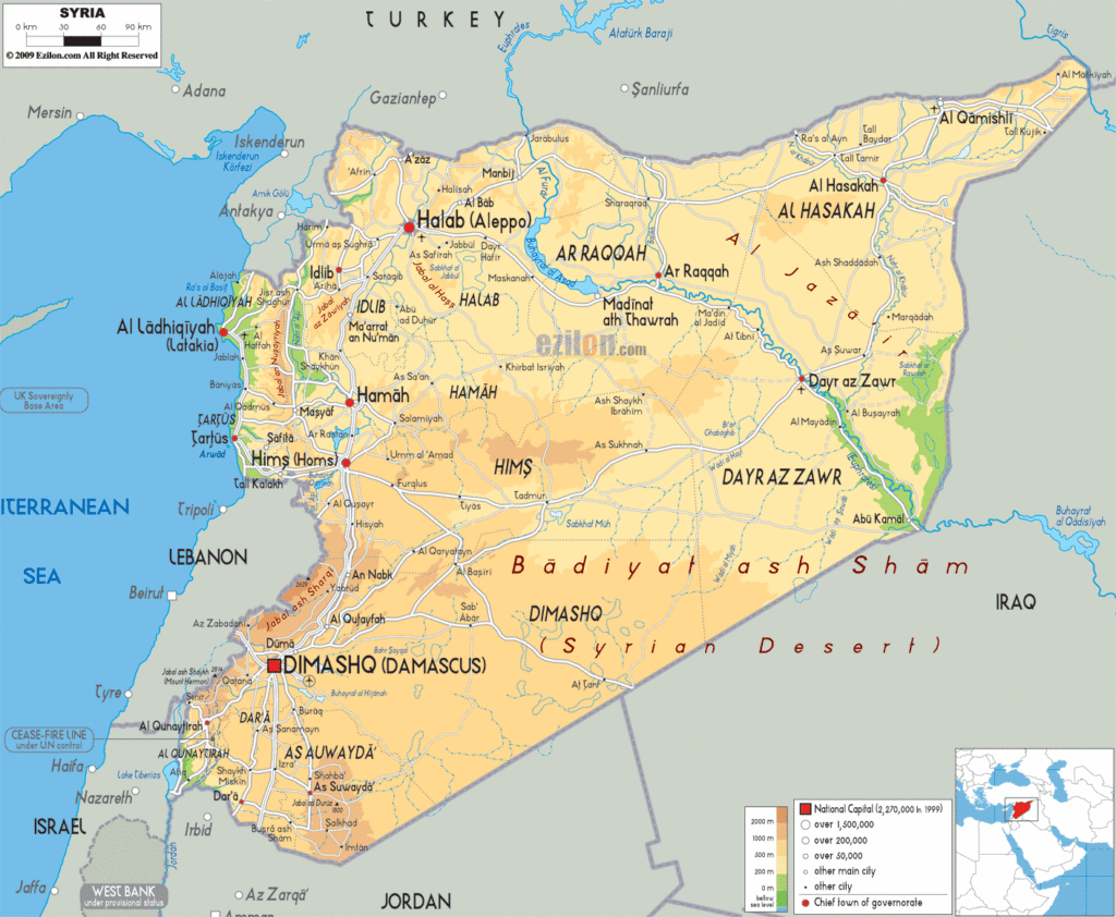 Physical Map of Syria