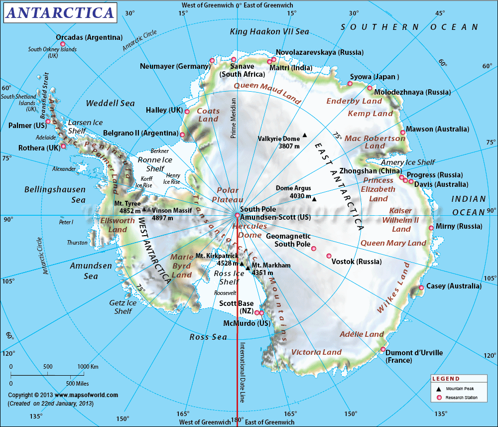 Physical Map Of Antarctica | World Map With Countries