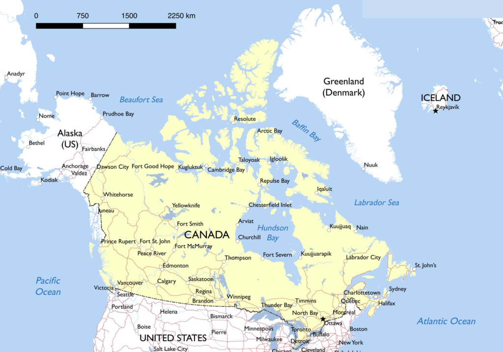 Printable Map of Canada & Cities