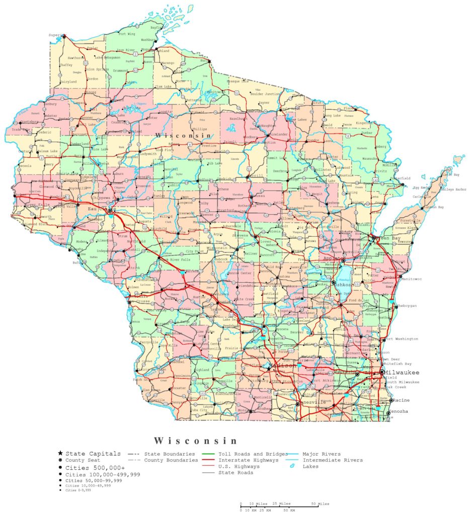 Printable Map of Wisconsin Cities