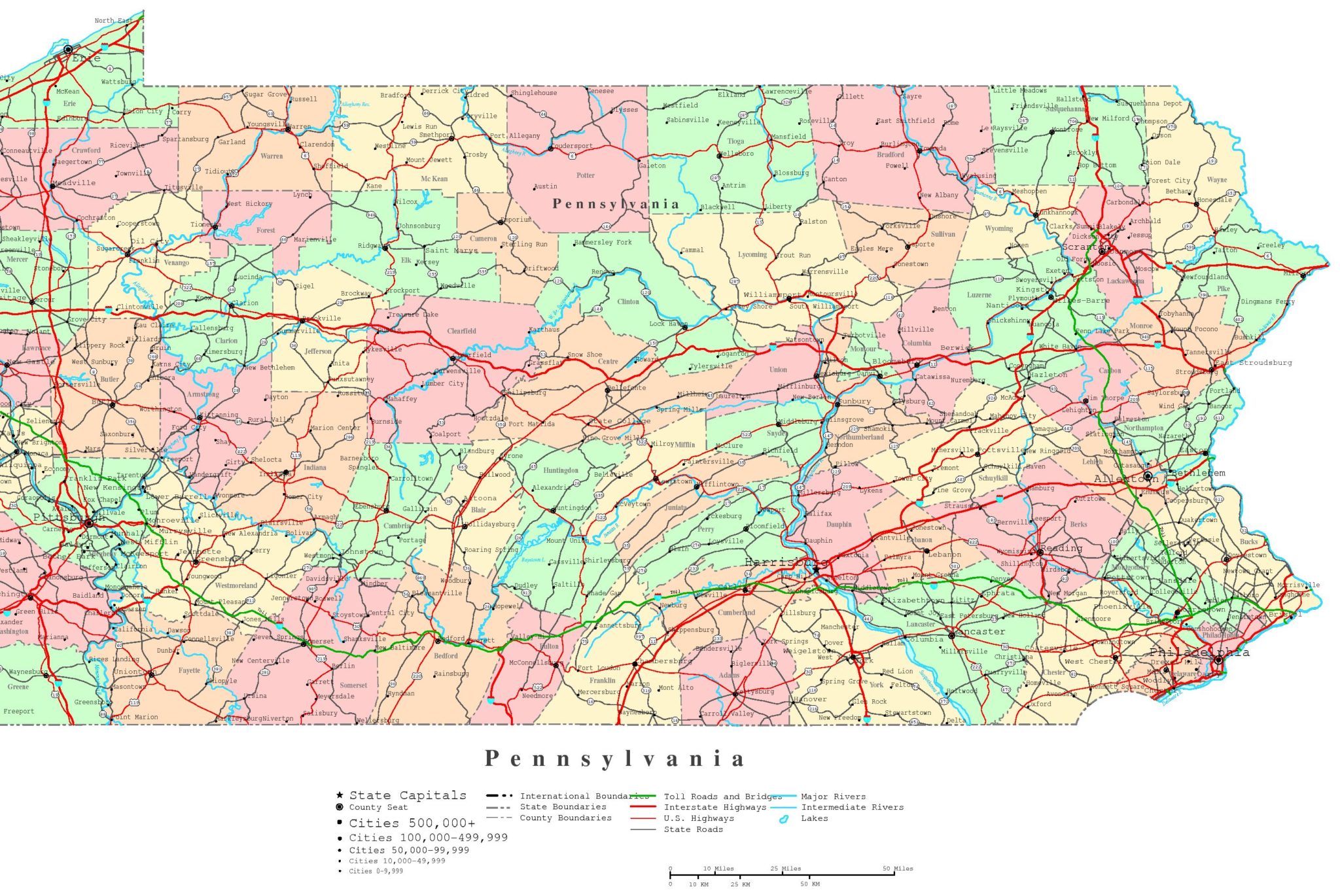 8 Free Printable Map of Pennsylvania Cities [PA] With Road Map | World