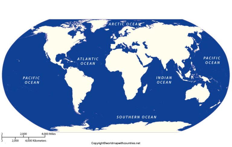 World Map With Countries And Oceans Labeled