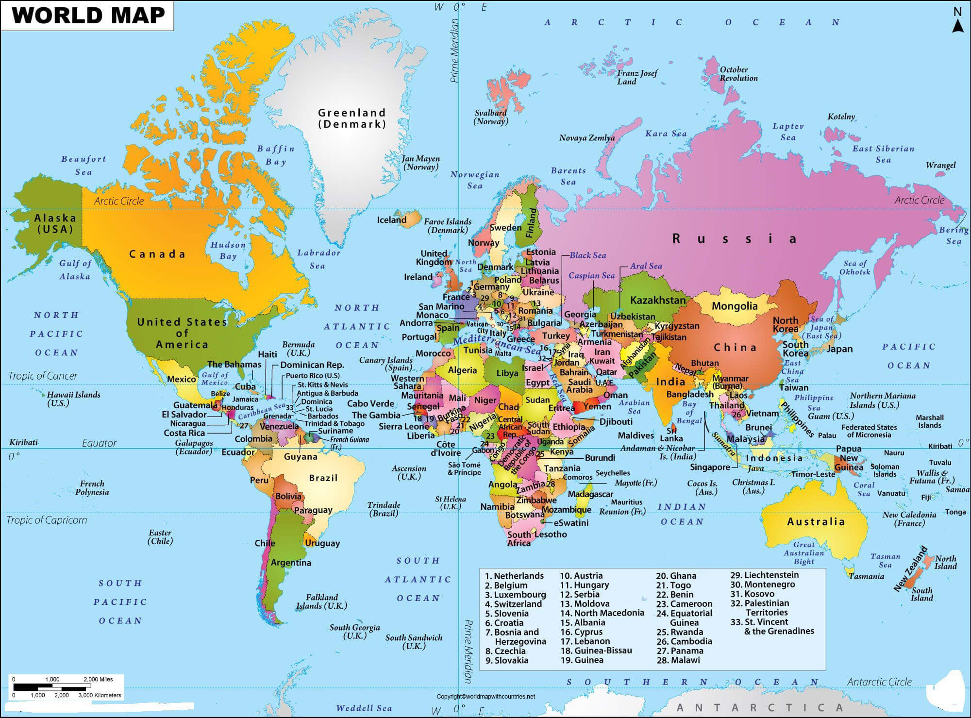 printable map of world continents and countries world