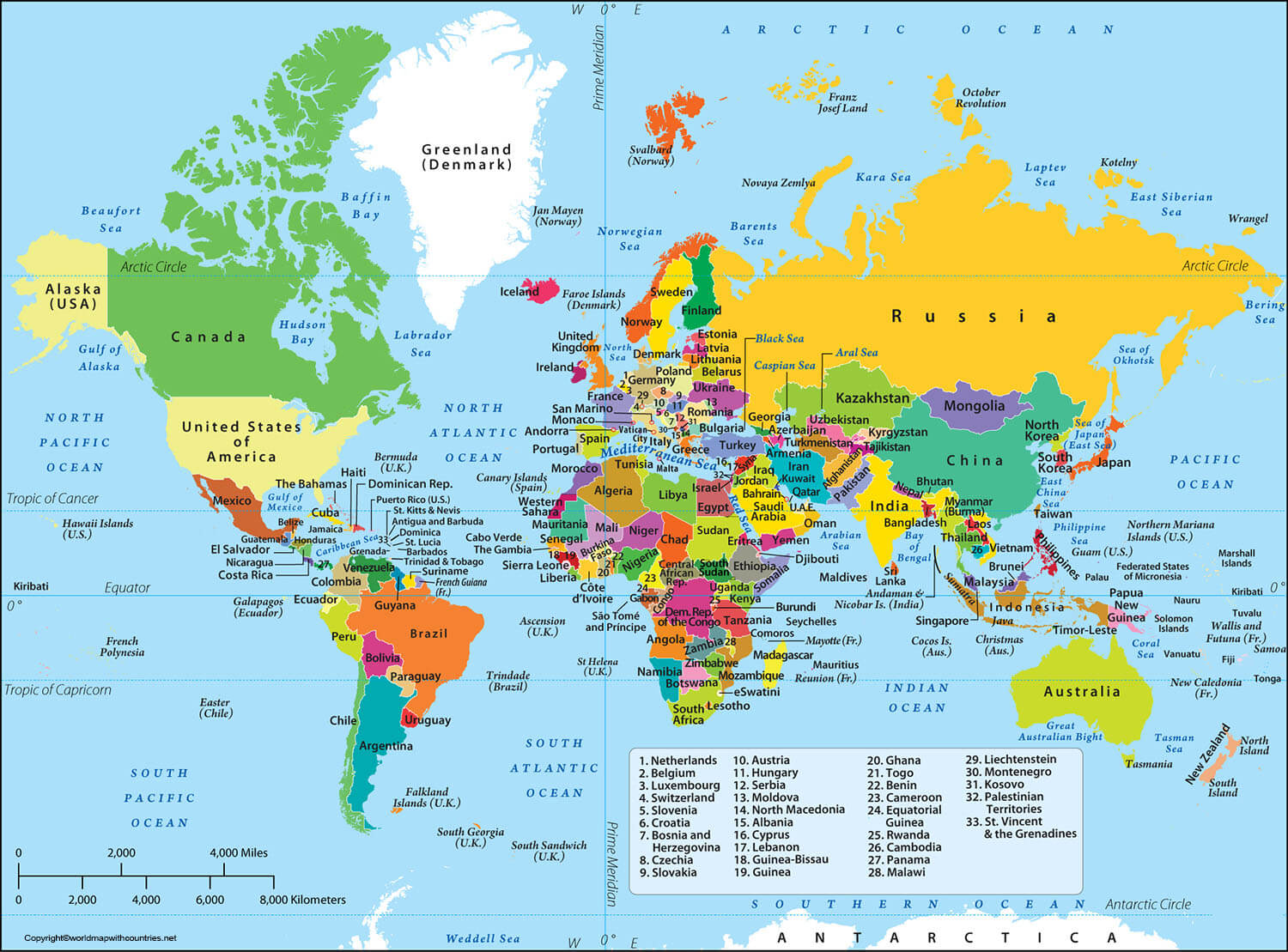 World Map with Continents And Countries Labeled