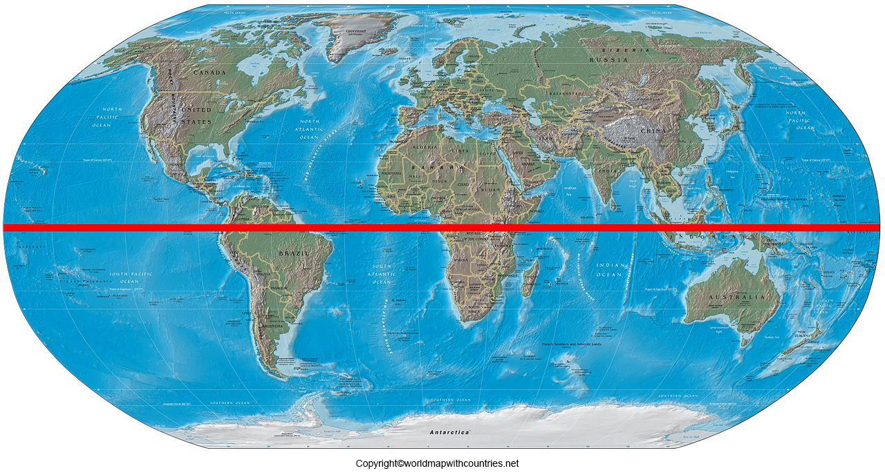 World Map with Equator and Continents