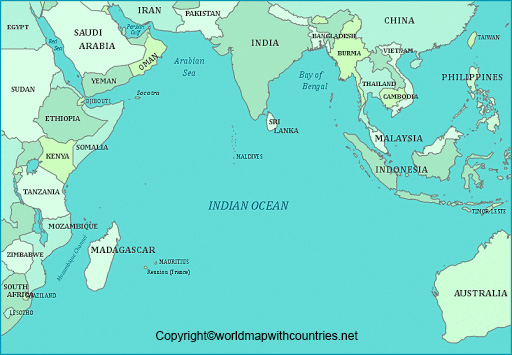 World Map with Indian Ocean