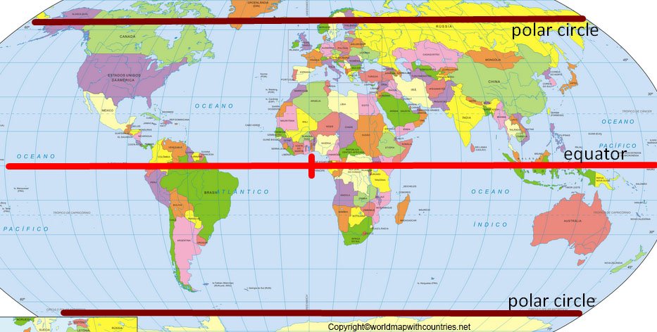 World Map Showing Equator Line Free Printable World Map With Equator And Countries | World Map With  Countries