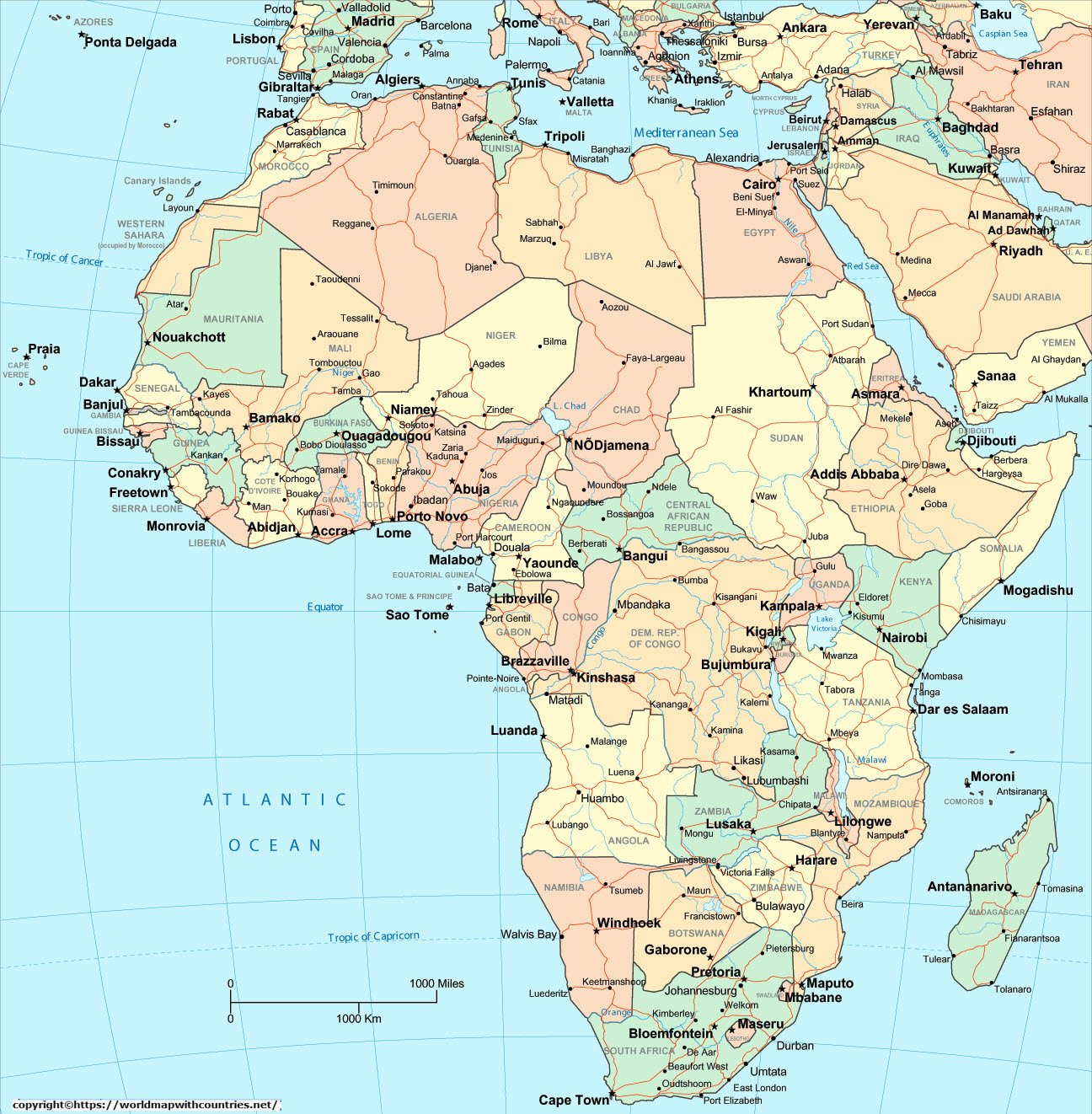 5 Free Africa Map Labeled with Countries in PDF