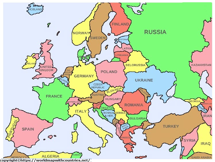 Labeled European Map with Countries