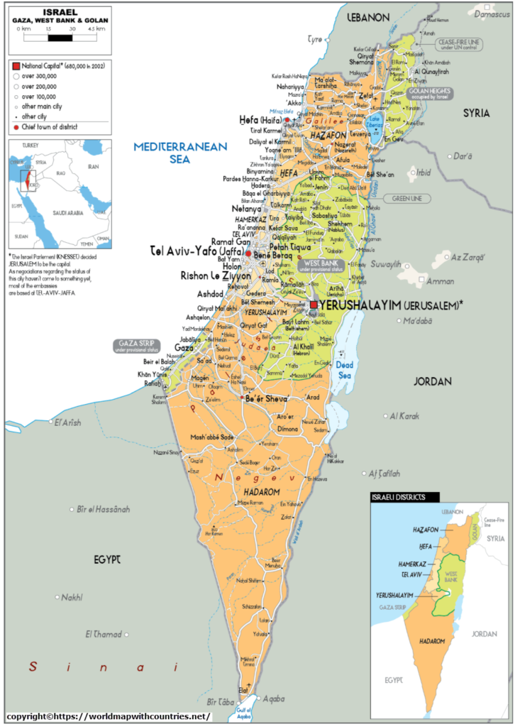 4 Free Printable Labeled And Blank Map Of Israel On World Map In PDF World Map With Countries