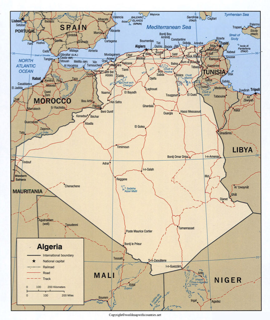 Free Printable Labeled and Blank Map of Algeria in PDF