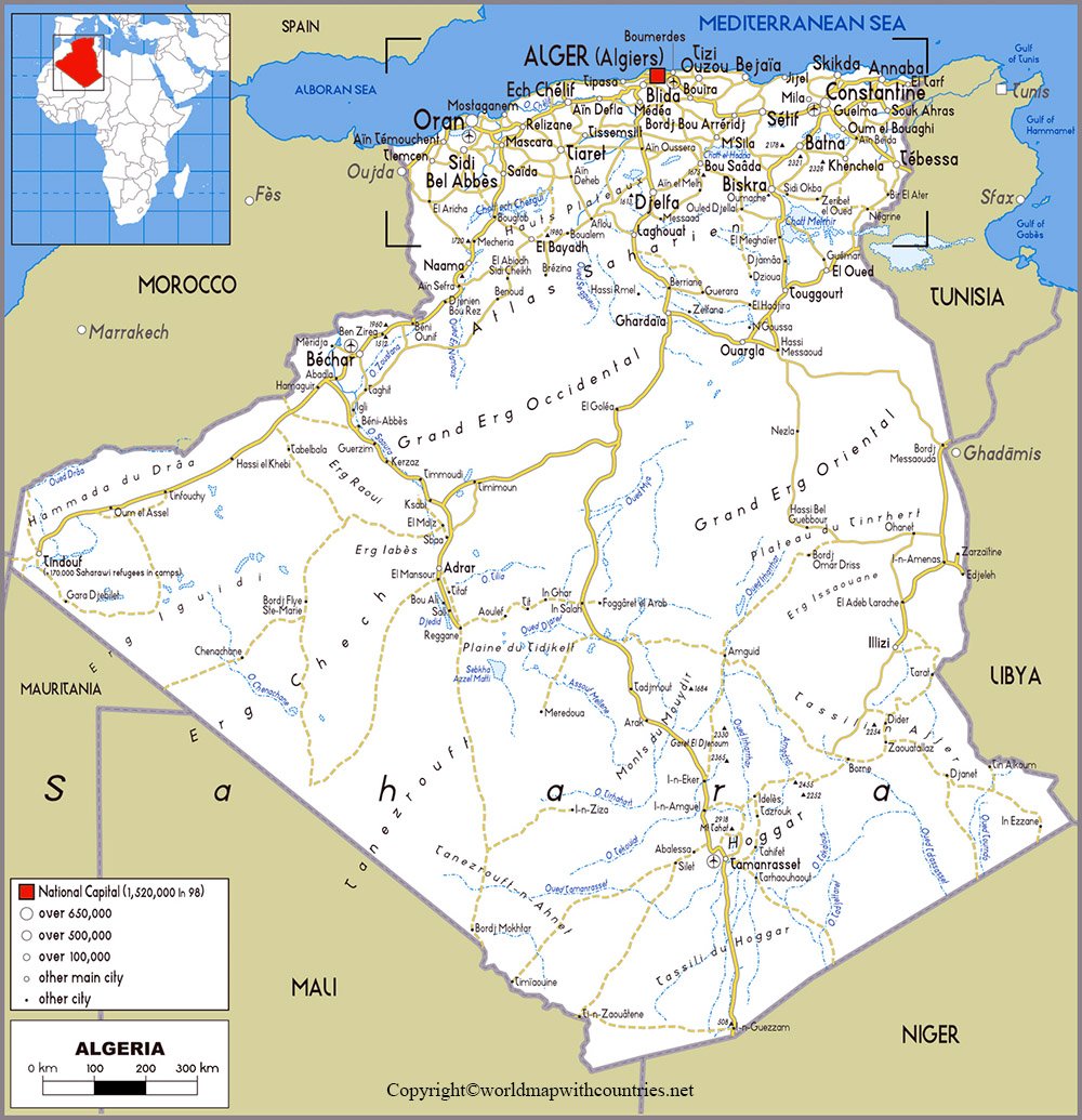 Printable Map of Algeria 