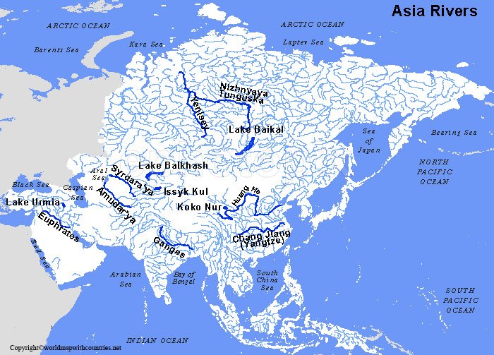 Asia Map With Rivers   Asia Map Rivers 