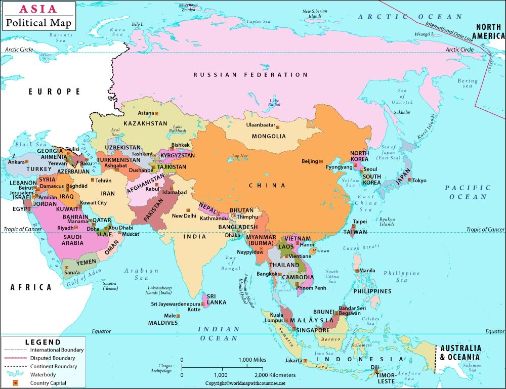 Free Political Map Of Asia With Countries In Pdf