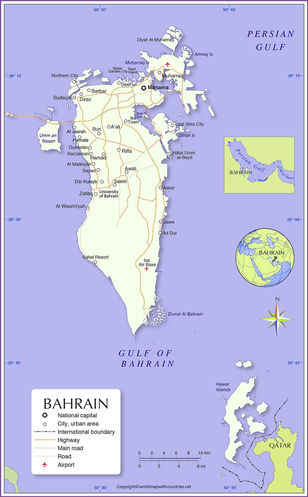 Free Printable Labeled and Blank Map of Bahrain in PDF