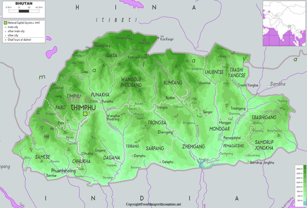 Free Printable Labeled And Blank Map Of Bhutan In PDF