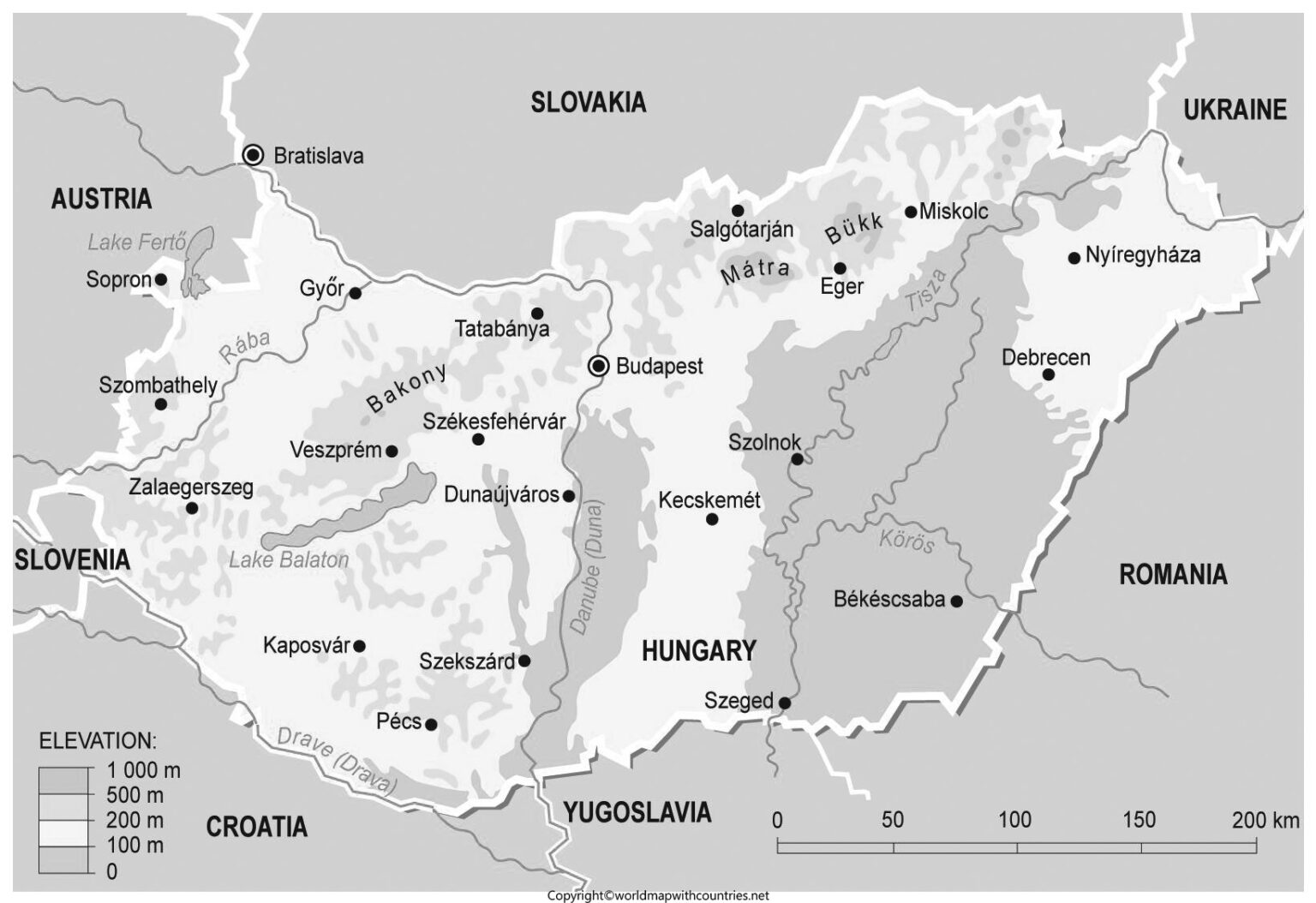 Free Printable Labeled And Blank Map Of Hungary In PDF   Blank Map Of Hungary 1536x1054 