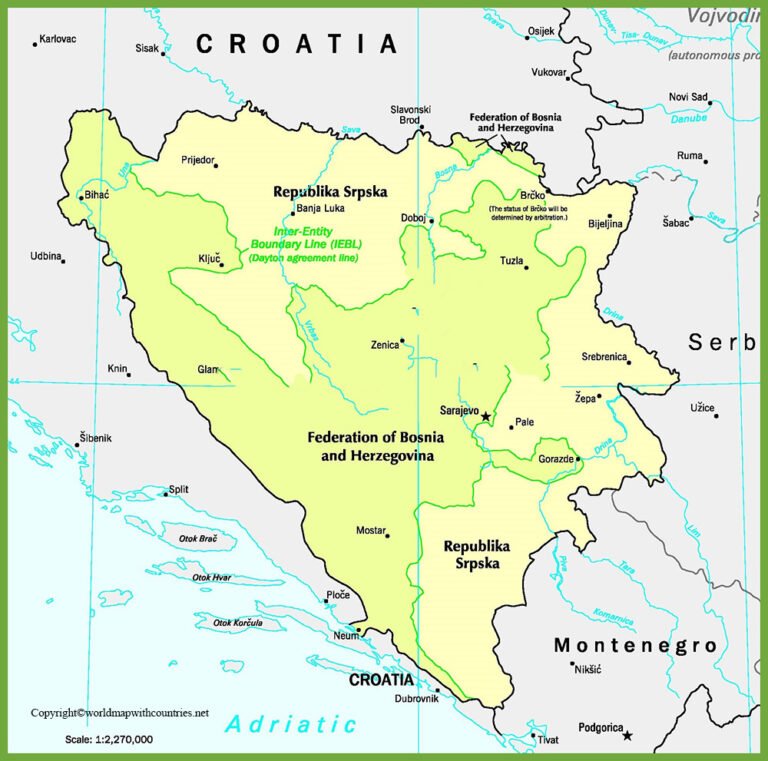 Free Labeled and Blank Map of Bosnia and Herzegovina in PDF