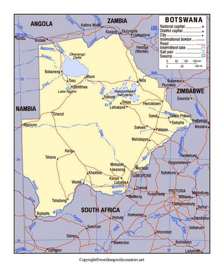 Free Printable Labeled And Blank Map Of Botswana In PDF