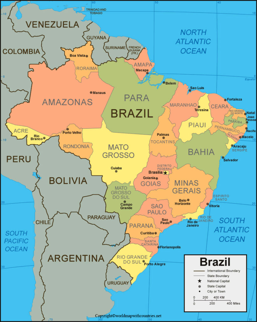 Free Printable Labeled And Blank Map Of Brazil In Pdf
