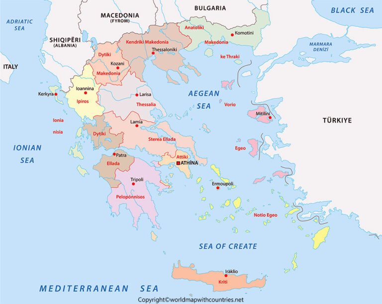 4 Free Printable Labeled and Blank Map of Greece in PDF | World Map ...