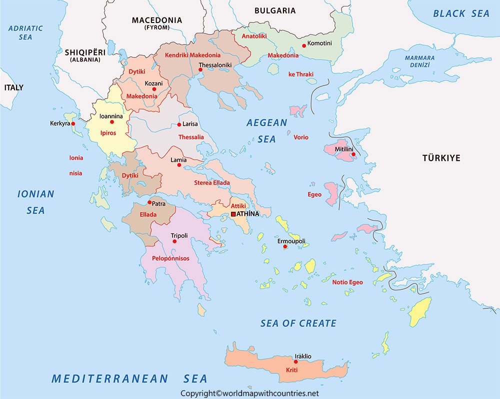 4 Free Printable Labeled And Blank Map Of Greece In PDF World Map 