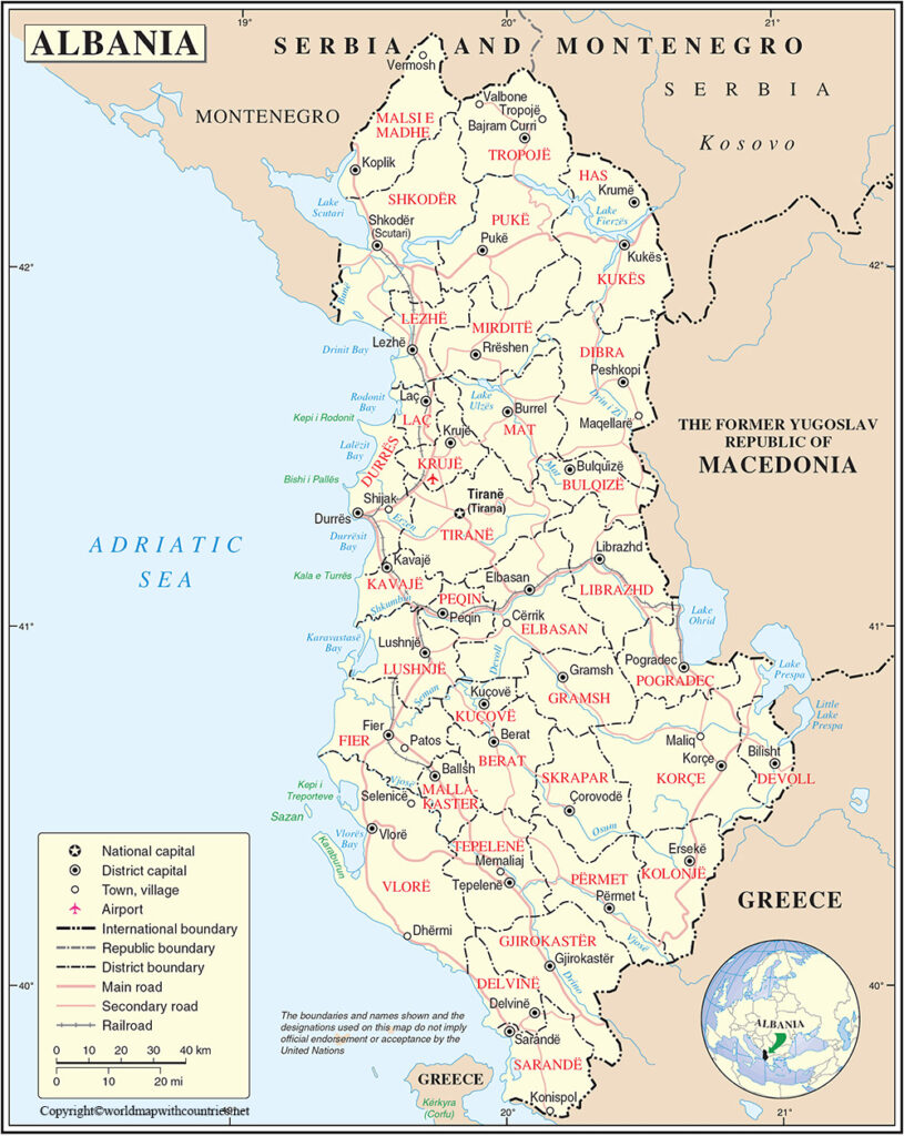 Labeled Map of Albania