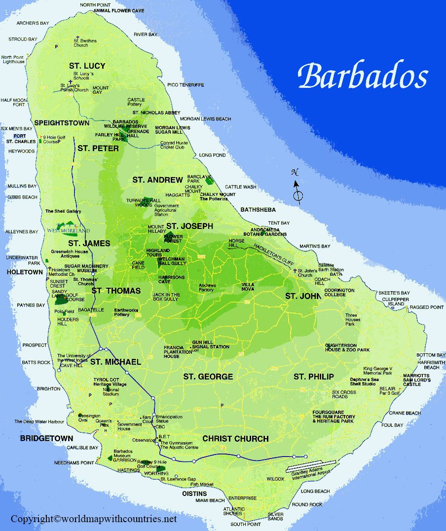 4 Free Printable Labeled and Blank map of Barbados Map in PDF | World