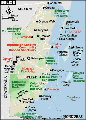 Labeled Map of Belize