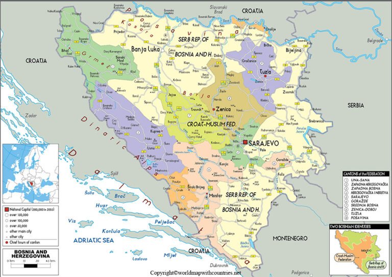 Free Labeled And Blank Map Of Bosnia And Herzegovina In PDF