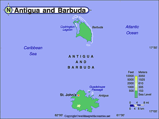 Printable Map of Antigua and Barbuda