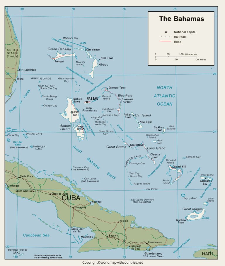 4 Free Printable Labelled And Blank Map Of Bahamas In PDF