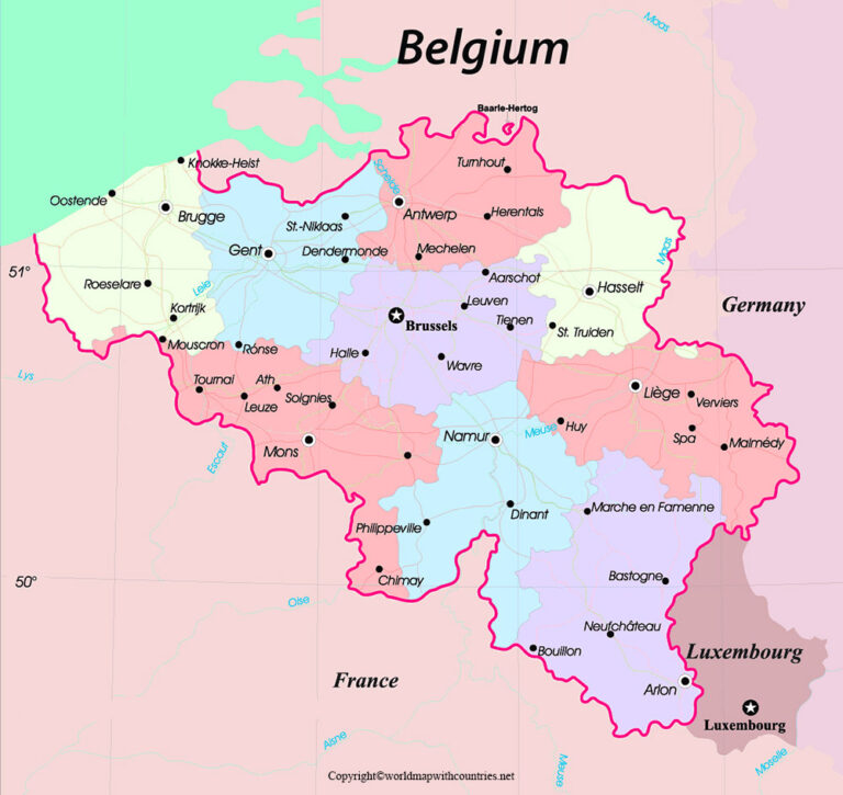 4 Free Printable Labeled and Blank Map of Belgium on World Map in PDF ...