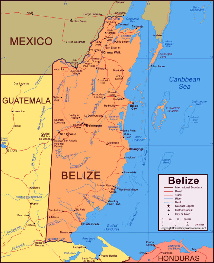 Free Printable Labeled and Blank map of Belize in PDF