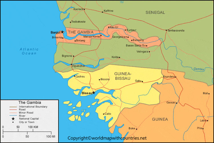 Printable Map of Gambia