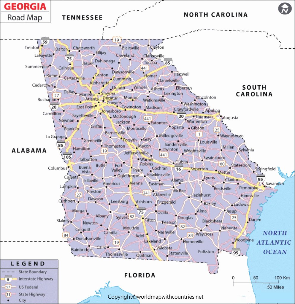 Printable Map of Georgia