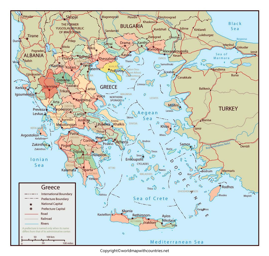 4 Free Printable Labeled and Blank Map of Greece in PDF | World Map ...