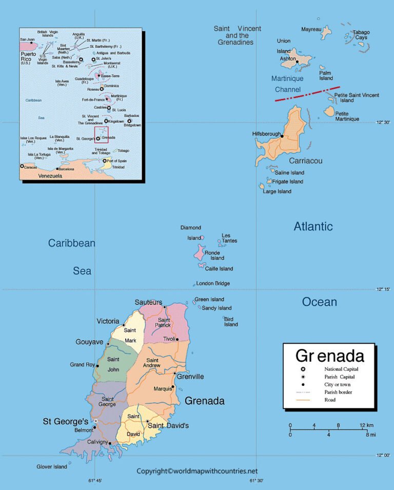 Free Printable Labeled And Blank Map Of Grenada In PDF