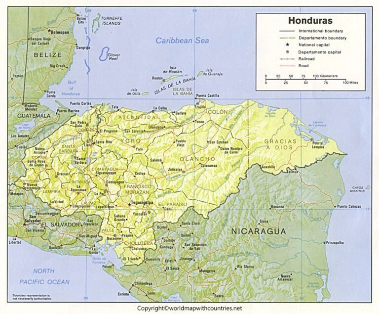 Free Printable Labeled and Blank Map of Honduras in PDF | World Map ...