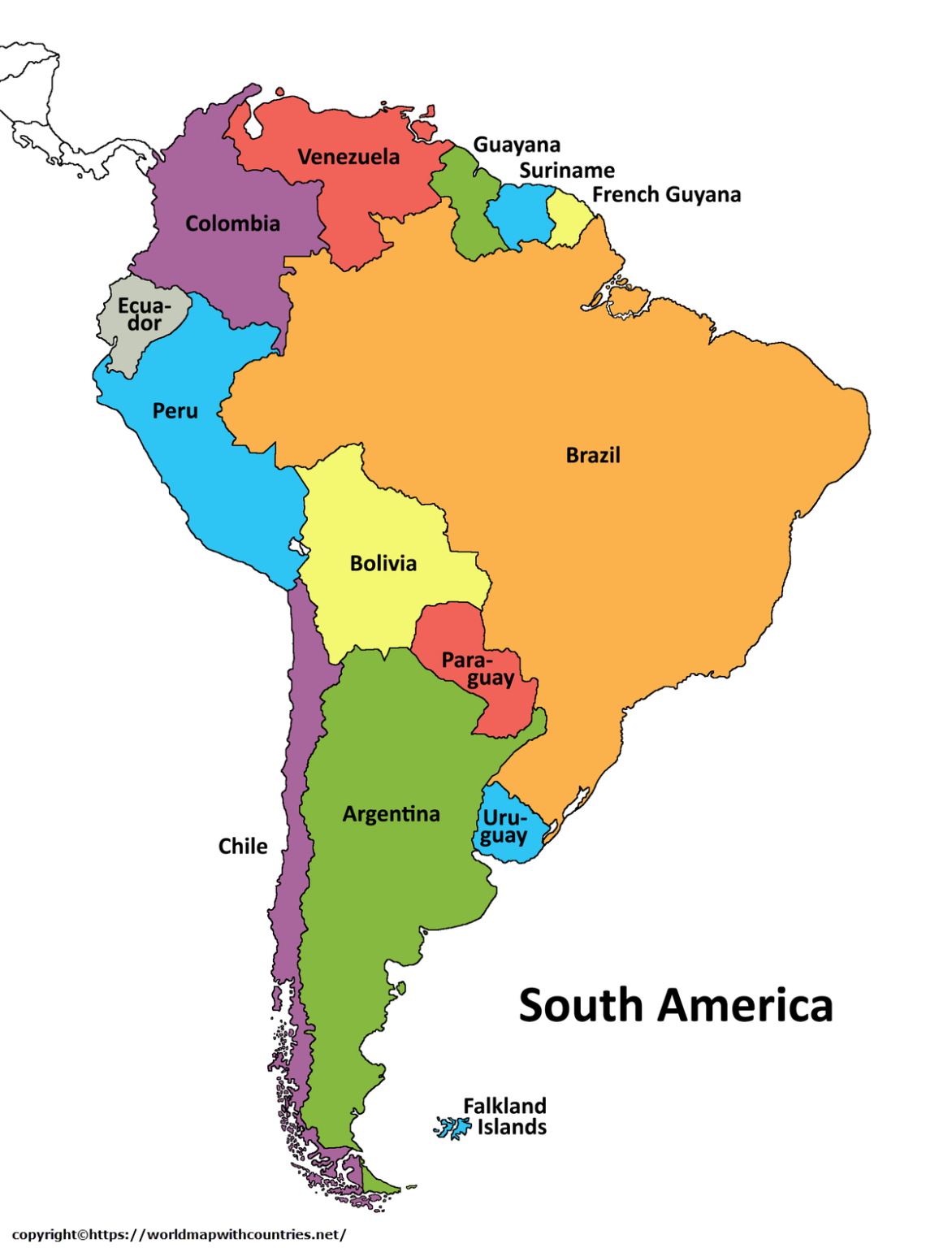 4 Free Political Map of South America with Countries in PDF World Map