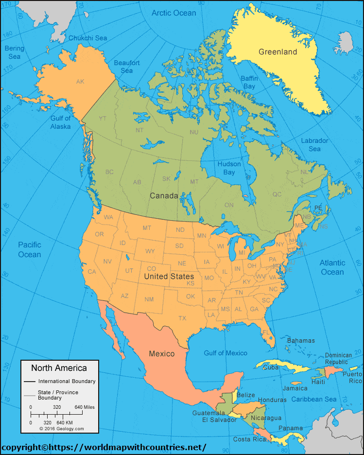 4 Free Political Printable Map Of North America With Countries In PDF 