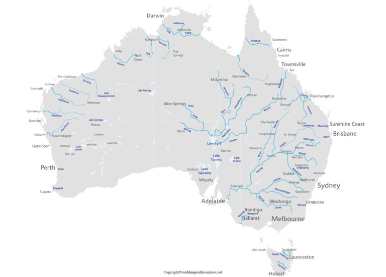 4 Free Labeled Australian Rivers Map In PDF