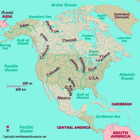 America Map With Rivers Labeled   Map Of North America Rivers 