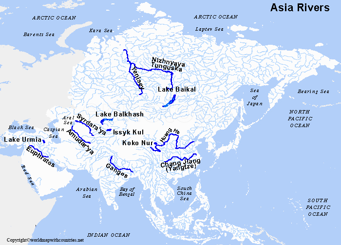 Map of Asia with rivers